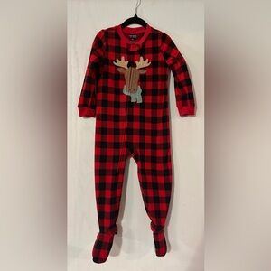 Carter's Red and Black Buffalo Plaid Footed One-Piece with Moose Applique